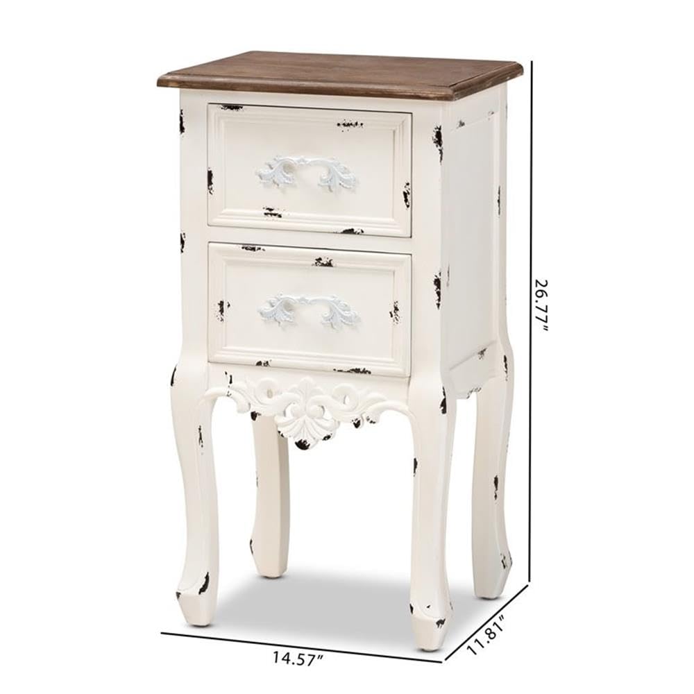 Baxton Studio Levron Classic and Traditional Two-Tone Walnut Brown and Antique White Finished Wood 2-Drawer Nightstand